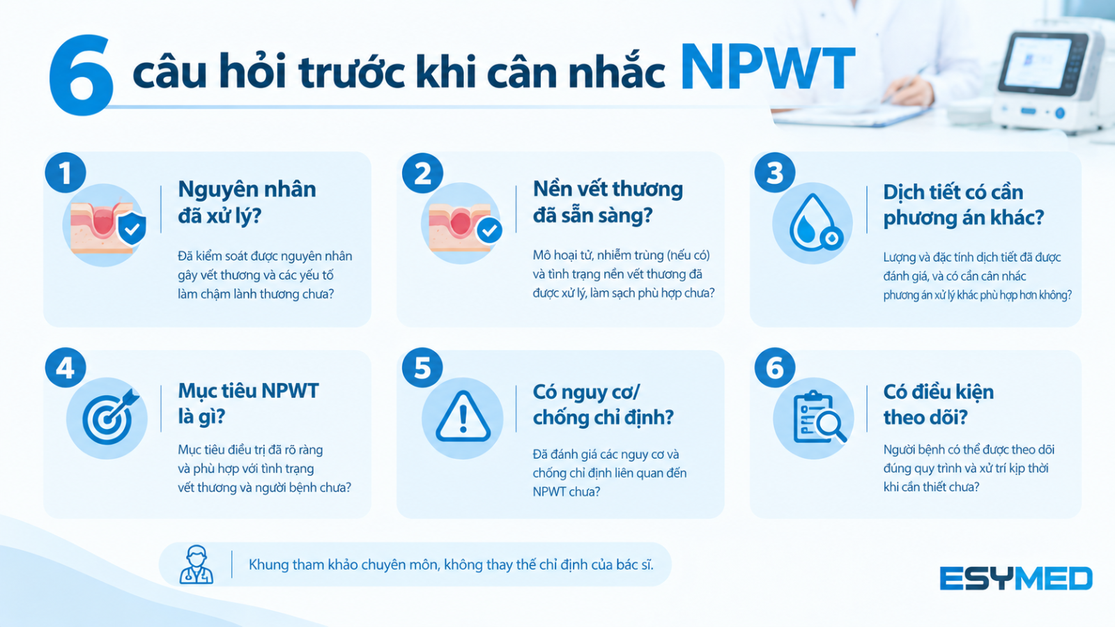 Sáu câu hỏi trước khi cân nhắc chuyển từ băng gạc sang NPWT